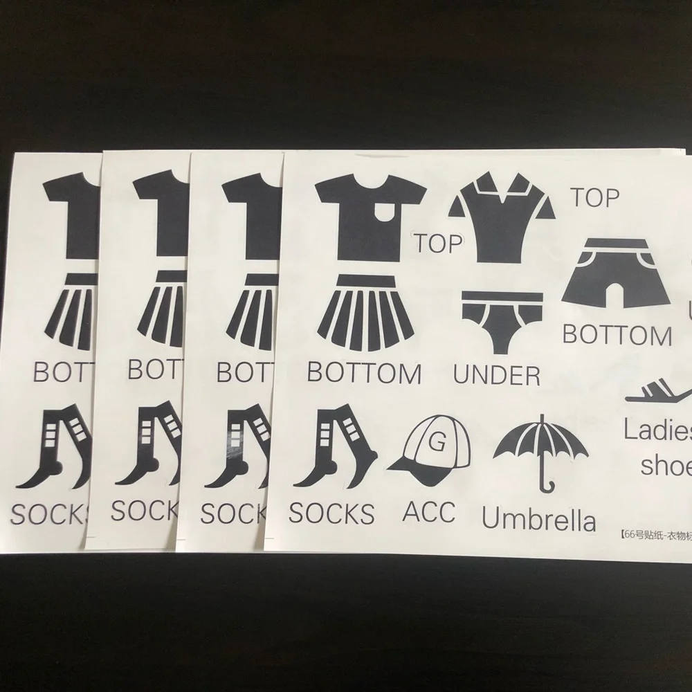 4 Sheets of Stickers to organize clothes and other items!